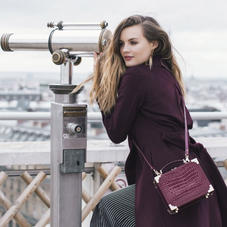 Mini Trunk Clutch in Bordeaux Patent Croc