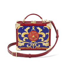 Mini Trunk Clutch in Deep Shine Red Croc with Rosette Embroidery