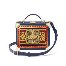 Mini Trunk Clutch in Navy Kaviar with Tudor Embroidery