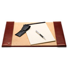 Desk Blotter in Smooth Cognac & Stone Suede