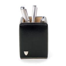 Square Pen Pot in Smooth Black & Stone Suede