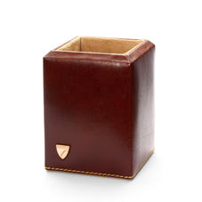 Square Pen Pot in Smooth Cognac & Stone Suede