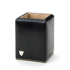 Square Pen Pot in Smooth Black & Stone Suede