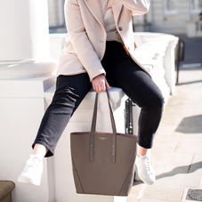 Essential Tote in Warm Grey Pebble (with A-Stitched Side Panels)