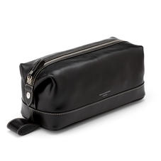 Men’s Leather Wash Bag in Smooth Black