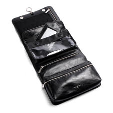 Men's Leather Hanging Wash Bag in Smooth Black