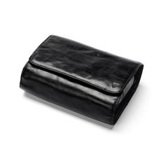 Men's Leather Hanging Wash Bag in Smooth Black