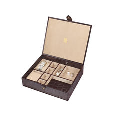 Gents Accessory Case in Deep Shine Amazon Brown Croc & Stone Suede