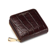 Mini Continental Zipped Coin Purse in Deep Shine Amazon Brown Croc