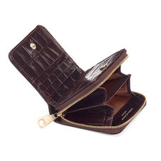 Mini Continental Zipped Coin Purse in Deep Shine Amazon Brown Croc