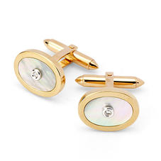 Round Mother of Pearl Cufflinks Gemset with Brilliant Cut Diamonds in 9ct Yellow Gold