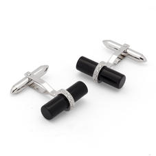 Barrel Cufflinks in Black Onyx Gemset with Cluster Diamonds in 9ct White Gold