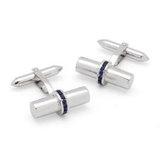 Silky Barrel Cufflinks Gemset with Cluster Sapphires in 9ct White Gold