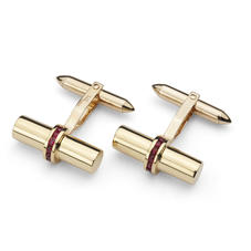Silky Barrel Cufflinks Gemset with Cluster Rubies in 9ct Yellow Gold
