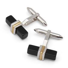 Black Onyx Cufflinks in 9ct White & Yellow Gold