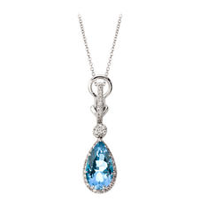 Hollywood Teardrop Blue Topaz & Diamond Pendant Necklace