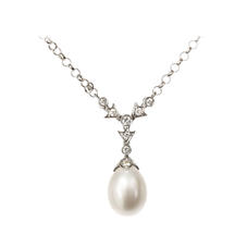 Victoriana Diamond & Pearl Drop Pendant Necklace
