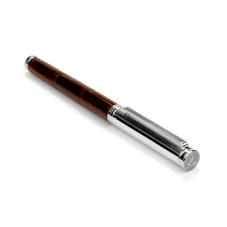 Sterling Silver & Leather Fountain Pen in Deep Shine Amazon Brown Croc