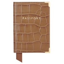 Passport Cover in Deep Shine Vintage Tan Croc & Cappuccino Suede