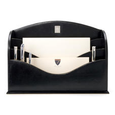 Stationery Rack in Smooth Black & Stone Suede