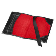 Passport Cover in Deep Shine Black Croc & Red Suede