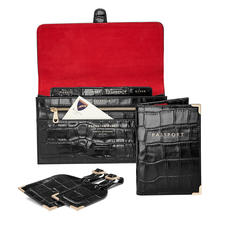 Classic Travel Collection in Deep Shine Black Croc & Red Suede