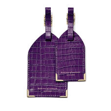 Set of 2 Luggage Tags in Deep Shine Amethyst Small Croc