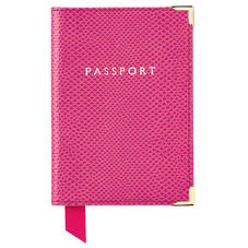 Passport Cover in Raspberry Lizard & Pale Blue Suede