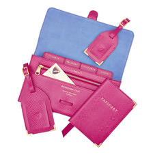 Classic Travel Collection in Raspberry Lizard & Pale Blue Suede