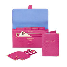 Classic Travel Collection in Raspberry Lizard & Pale Blue Suede