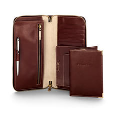 Zipped Travel Wallet with Passport Cover in Smooth Cognac & Stone Suede