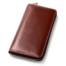 Zipped Travel Wallet with Passport Cover in Smooth Cognac & Stone Suede