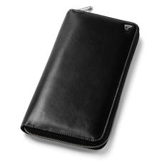 Zipped Travel Wallet with Passport Cover in Smooth Black & Cobalt Blue Suede