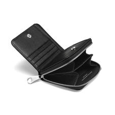 Mini Continental Zipped Coin Purse in Black Saffiano