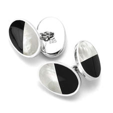 Sterling Silver Black Onyx & Mother of Pearl Oval Bicolour Cufflinks