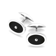Sterling Silver Black Onyx & Diamond Oval Cufflinks