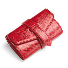 Travel Jewellery Roll in Berry Lizard & Cream Suede