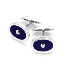 Sterling Silver Blue Lapis & Diamond Oval Cufflinks