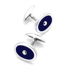 Sterling Silver Blue Lapis & Diamond Oval Cufflinks