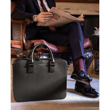 Large Mount Street Laptop Bag in Black Saffiano