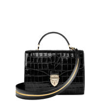 Mayfair Bag in Deep Shine Black Croc with Stripe Strap