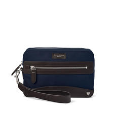 Anderson Cash Bag in Navy Nylon & Smooth Chocolate Leather Trim