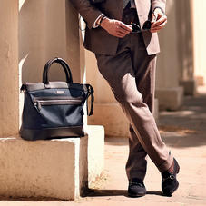 Small Anderson Tote in Navy Nylon & Smooth Chocolate Leather Trim