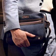 Anderson East West Reporter in Navy Nylon & Smooth Chocolate Leather Trim
