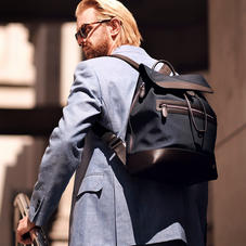 Anderson Backpack in Navy Nylon & Smooth Chocolate Leather Trim
