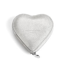Heart Coin Purse in Silver Saffiano