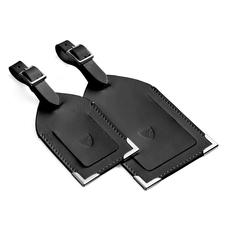 Set of 2 Luggage Tags in Smooth Black with Grey Contrast Stitching