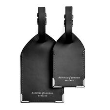 Set of 2 Luggage Tags in Smooth Black with Grey Contrast Stitching