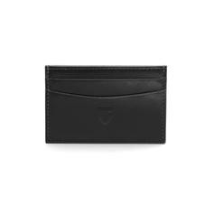 Slim Credit Card Case in Smooth Black with Grey Contrast Stitching