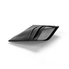 Slim Credit Card Case in Smooth Black with Grey Contrast Stitching